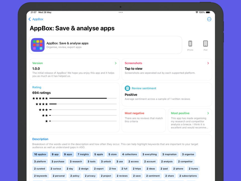 Analyse app insights and keywords